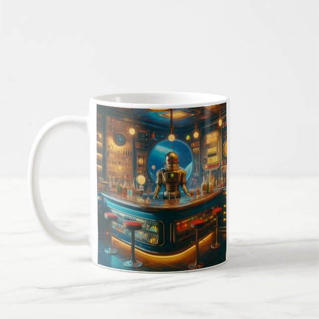 Mug Robot Bartender in Interstellar Space Age Dive Bar (Gauche)