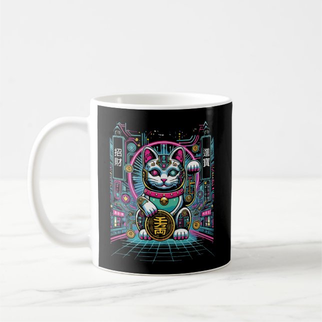 Mug Robot Cyberpunk Maneki Neko Chat Lucky, Argent (Gauche)