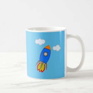 Mug Rocket de dessin animé dans le ciel bleu