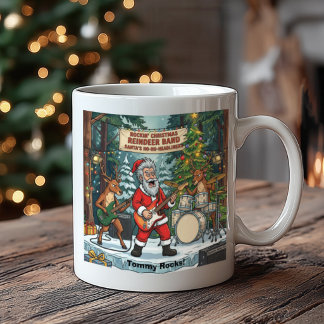 Mug Rockin Christmas Santa Reindeer Band Noël