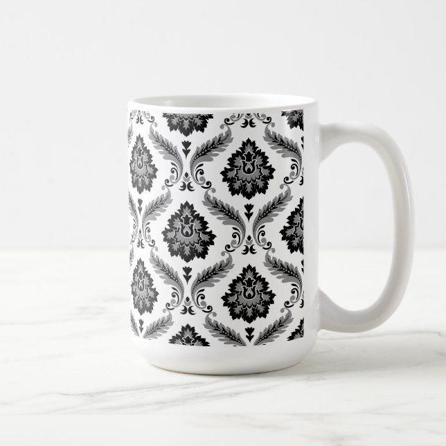 Mug Rococo Damask Pattern Grey Black White (Droite)
