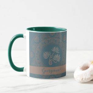 Mug Rococo Turquoise doré personnalisé Lotus Dot Manda