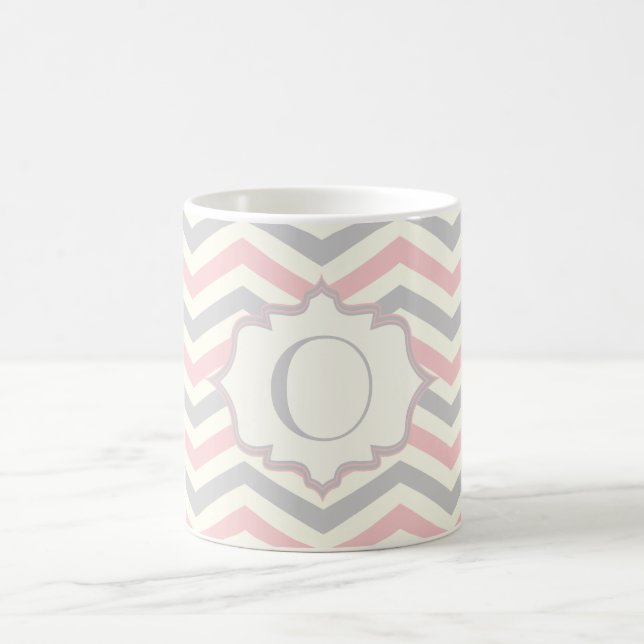 Mug Rodern, grey, ivory chevron pattern custom (Centre)