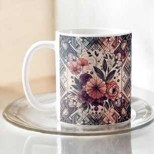 Mug Romance foncée Bourgogne Art Déco Floral Été
