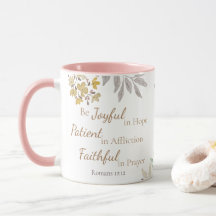 Romans 12:12 Ecriture rose or Aquarelle Florale
