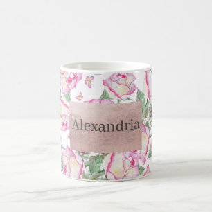 Mug Romantique blanc rose jaune d'été rose floral