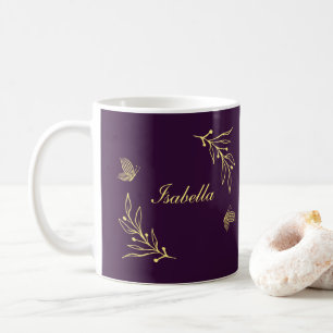 Mug Romantique élégant or fleur violet 