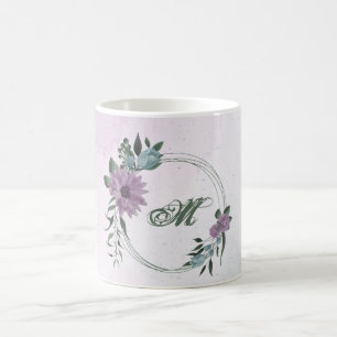 Mug romantique floral poussiéreux violet & bleu