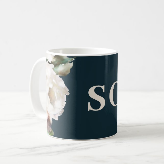 Mug Romantique foncé peint initiales florales cadeau é (Devant gauche)