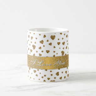Mug Romantique "I Love You" en or faux coeur de partie