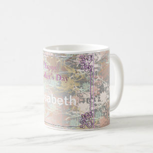 Mug Romantique, or, sarcelle,, aquarelle, chic, floral