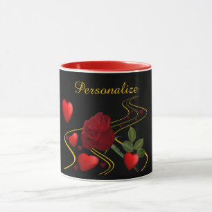 Mug Romantique Red Hearts & Ruban Rose Gold Personnali