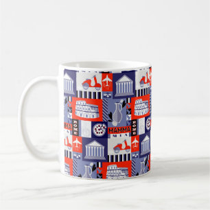 Mug Rome city seamless decorative pattern design. Trav