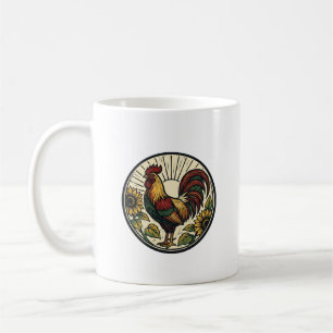 Mug Rond en Bois Gravé avec Motif de Coq et Tourne