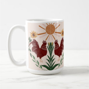 Mug Rooster d'art populaire soleil symétrique concepti