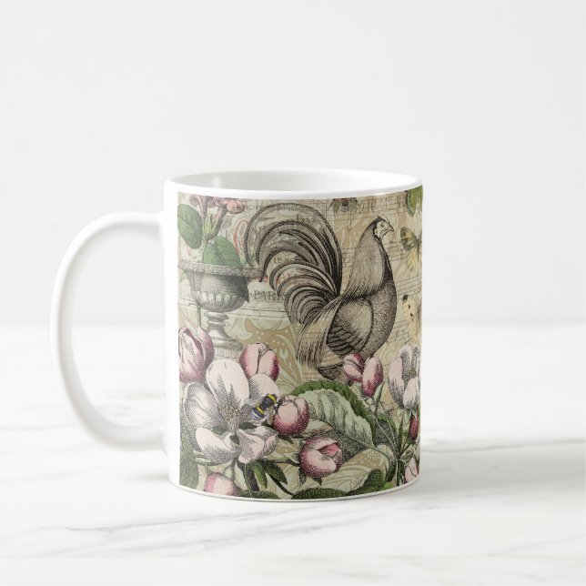 Mug Rooster Garden Flower Papillon Art (Gauche)