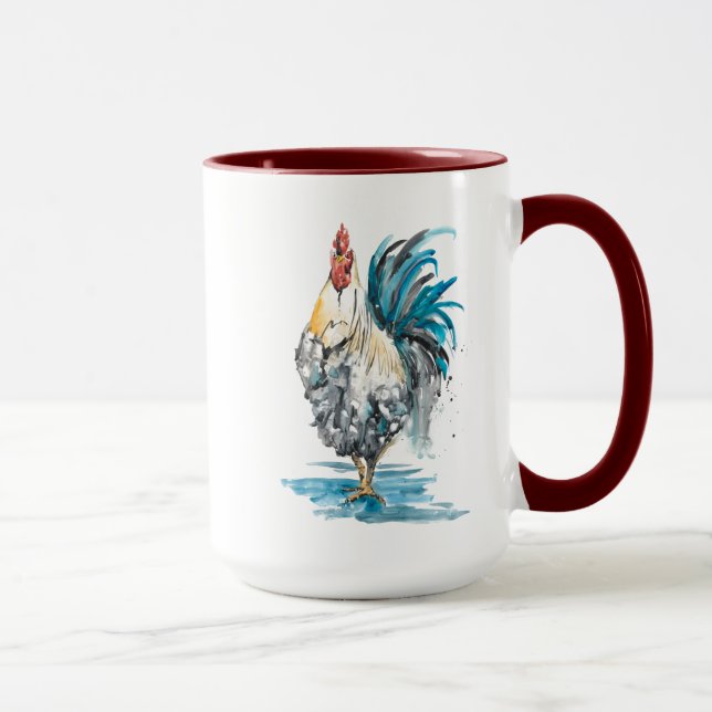 Mug Rooster Splash - Aquarelle Portrait (Droite)