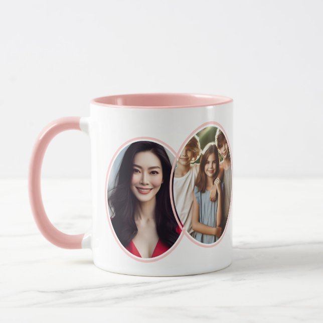 Mug Rose 2 Photo "Bonjour !" Typographie customisée (Gauche)