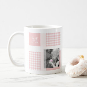Mug Rose Ajouter Votre Photo En vichy Monogramme Moder