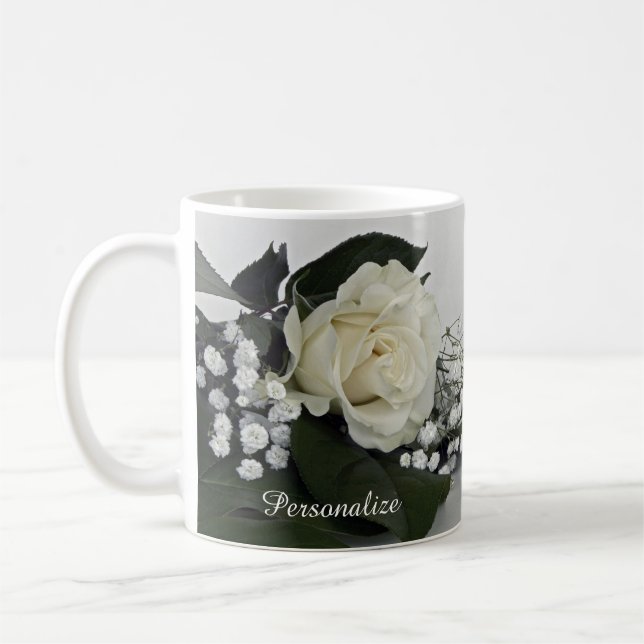Mug Rose Blanche Élégante & Romantique Personnalisée (Gauche)