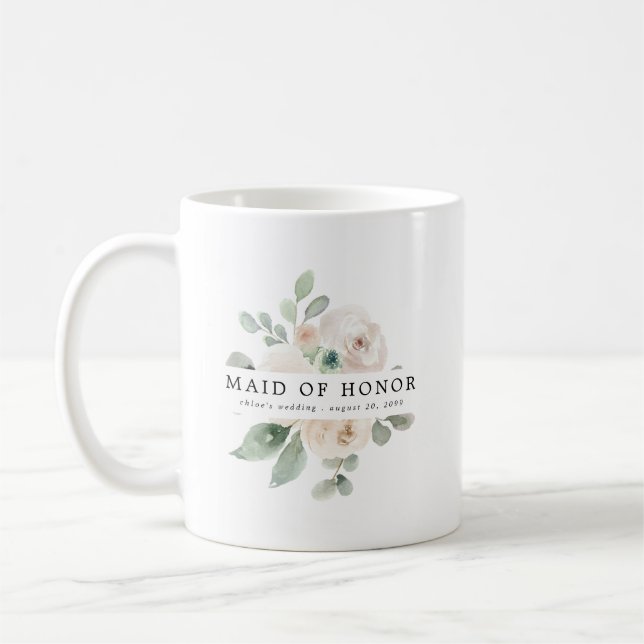 Mug Rose blanche Floral Maid of Honor (Gauche)
