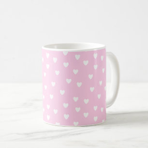 Mug Rose chaud aux Coeurs blancs
