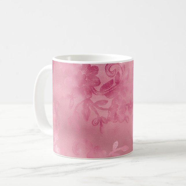 Mug Rose Chic en Dentelle (Devant gauche)