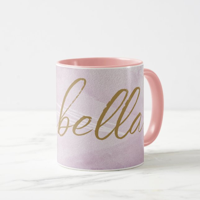 Mug Rose clair monogramme | Élégant minimaliste d'or r (Devant droit)