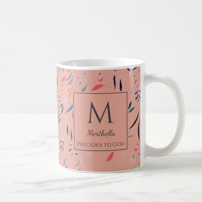 Mug Rose Corail Floral MONOGRAMME PERSONNALISÉ PRÉCIEU (Droite)