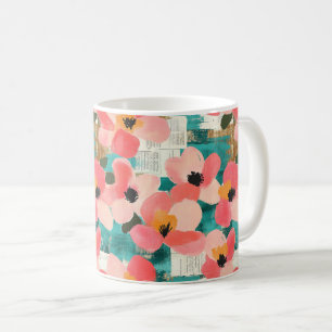 Mug Rose Corail Floral Turquoise Vintage