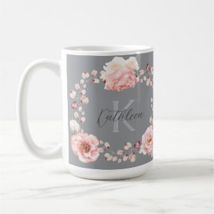 Mug Rose d'aquarelle Wreath personnalisée   Gray