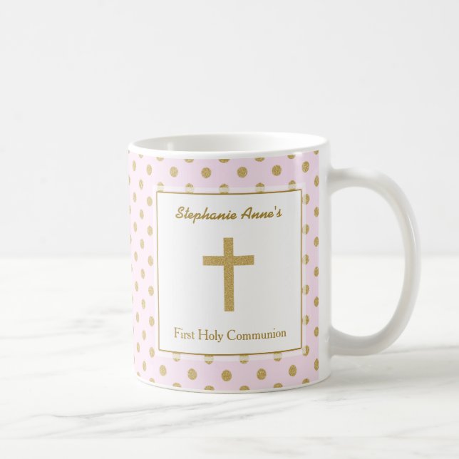 Mug Rose de communion avec le pois d'or (Droite)