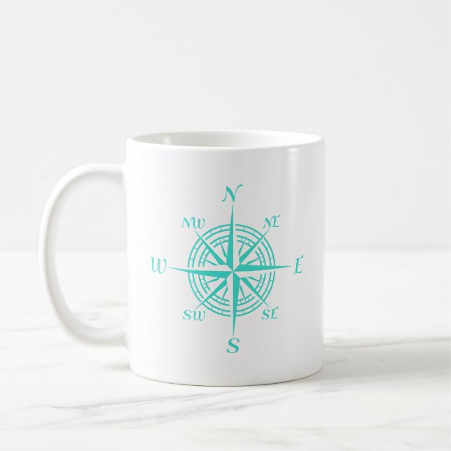 Mug Rose de la boussole blanche marine côtière (Gauche)