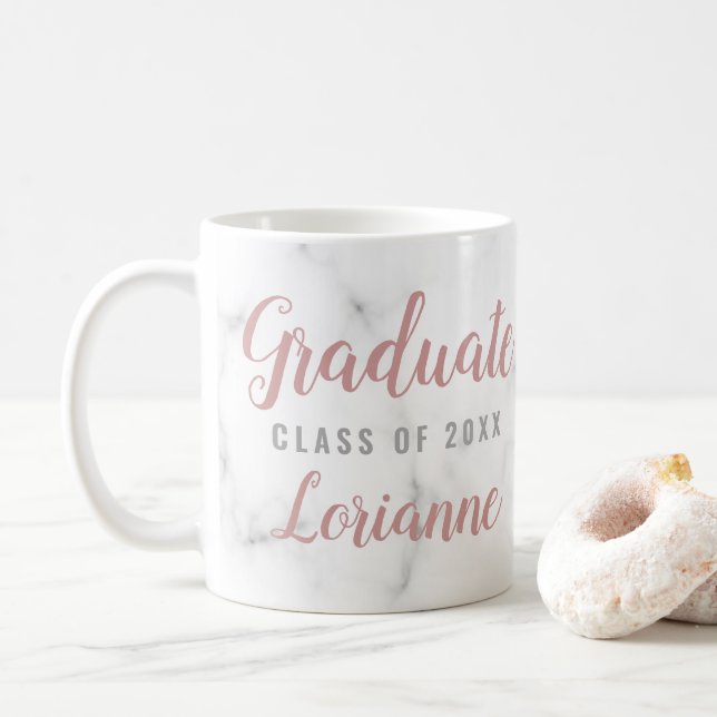 Mug Rose de marbre diplômé Nom monogramme de l'or (Avec donut)