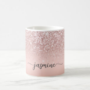 Mug Rose élégant Parties scintillant or Monogramme Nom