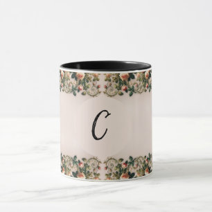 Mug Rose élégante aux vignes fleuries rose chic délabr