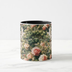 Mug Rose élégante aux vignes roses shabby chic floral