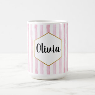 Mug Rose et blanc rayé personnalisé