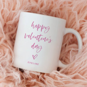 Mug Rose et blanc   Script Décontracté et coeur Valent