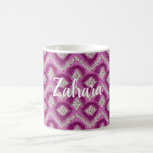 Mug Rose Féminin Violet Blanc Perles Zig Zag
