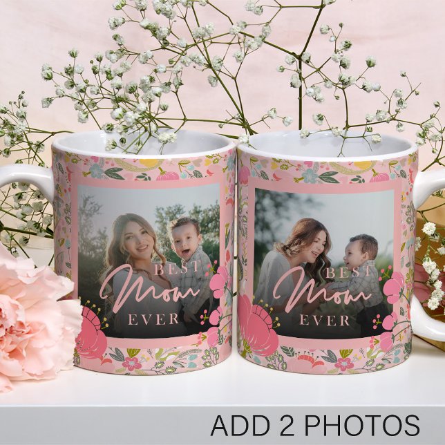 Mug Rose floral 2 photo personnalisée Fête des mères m (Créateur téléchargé)
