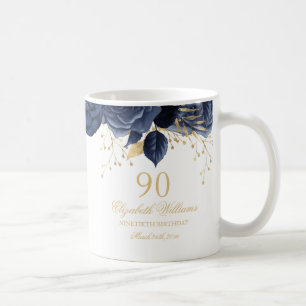 Mug Rose florale Navy Or 90e Anniversaire