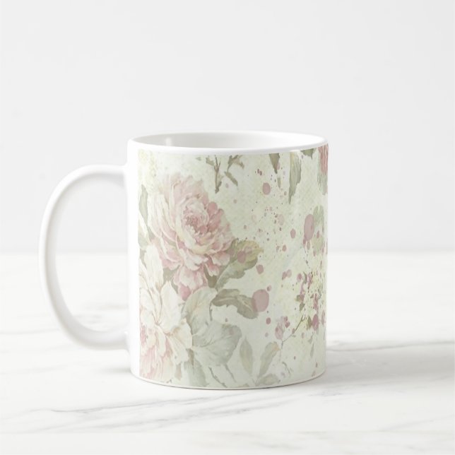 Mug Rose Florale Rose Chic Usé (Gauche)