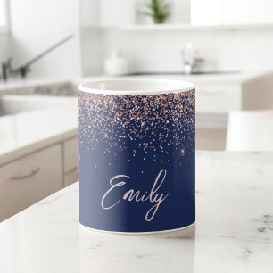 Mug Rose Gold Bleu Marine - Paillettes Rose Blush