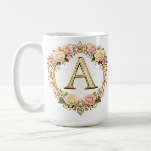 Mug Rose Gold Blush Floral Monogramme Lettre A Mariage