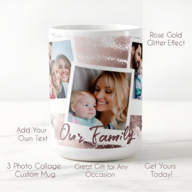 Mug Rose Gold et Blanc Glamour 3 Photos Collage (Créateur téléchargé)