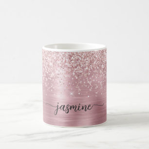 Mug Rose Gold Glitter Monogram Signature Ombre Métal