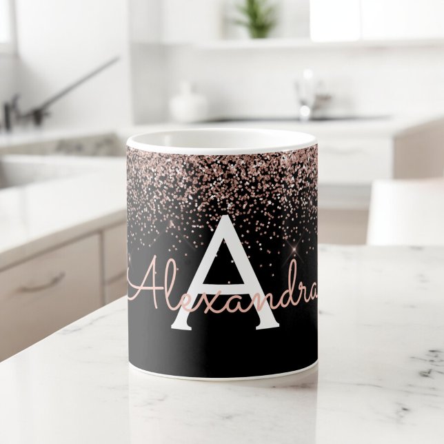 Mug Rose Gold - Paillette Rose Monogramme Nom (Créateur téléchargé)