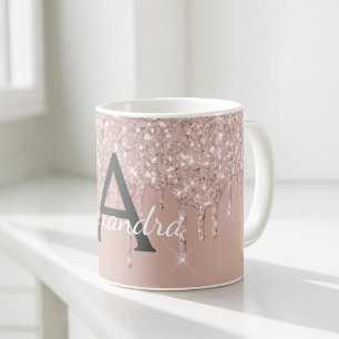 Mug Rose Gold - Paillettes Rose Monogramme Nom