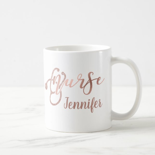 Mug Rose Gold Parties scintillant Infirmière Nom perso (Droite)
